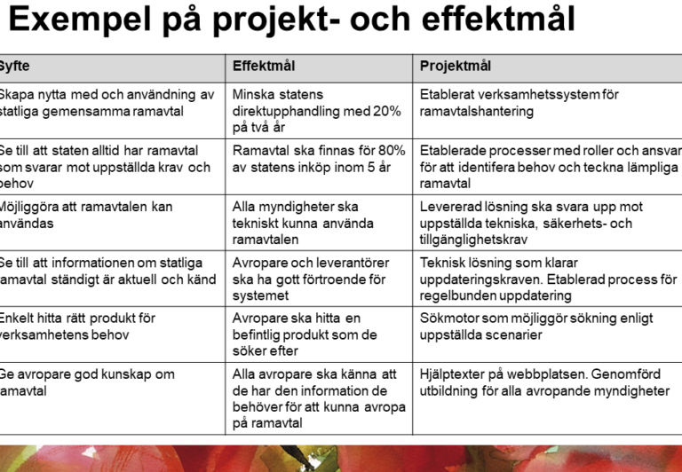 Syfte och mål exempel för projekt och verksamheter